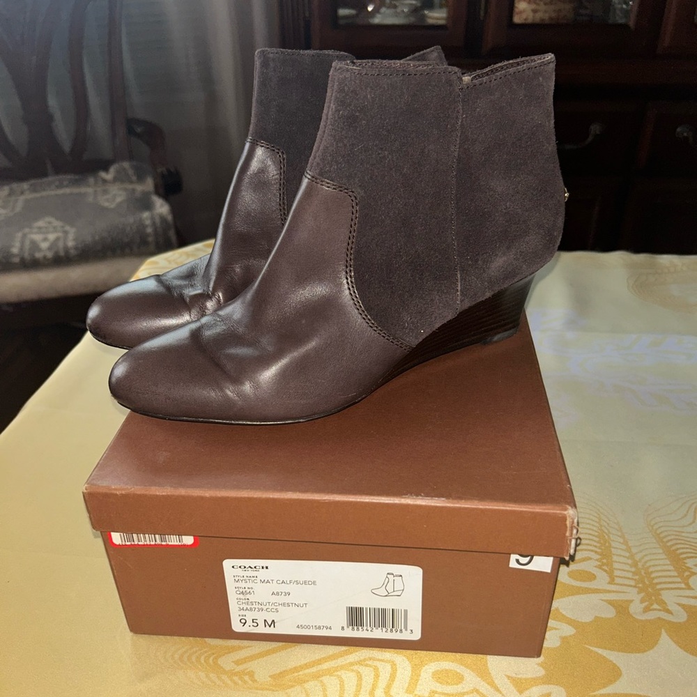 Coach suede dark brown ankle boots size 9.5M